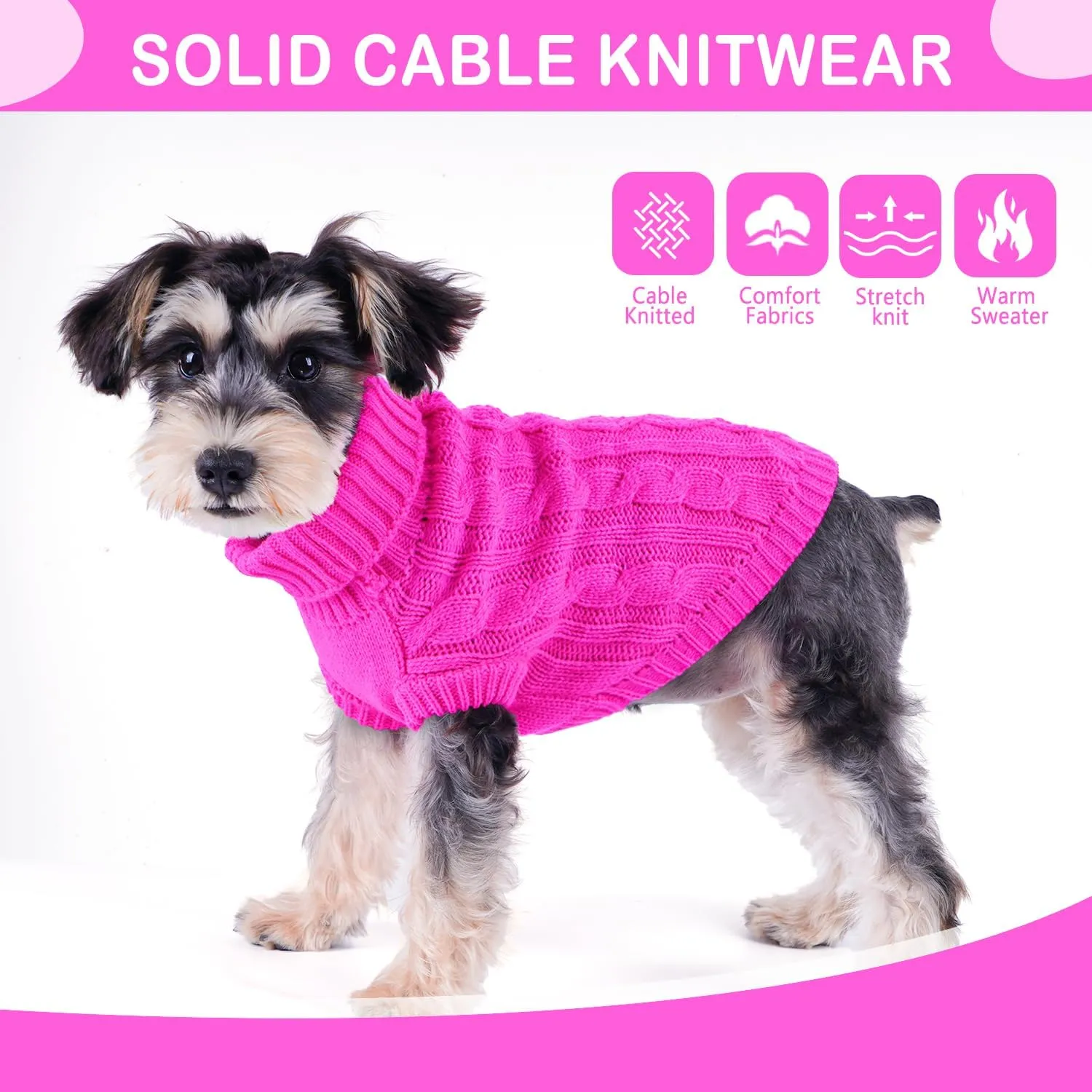 Dog Sweaters for Small Dogs Winter Dog Clothes Girl Knitted Small Dog Sweater Soft Warm Dachshund Sweater Clothes Cute Puppy Clothes Turtleneck Doggy Outfit Pet Dog Sweater for Pug Bulldog (Rose, M)