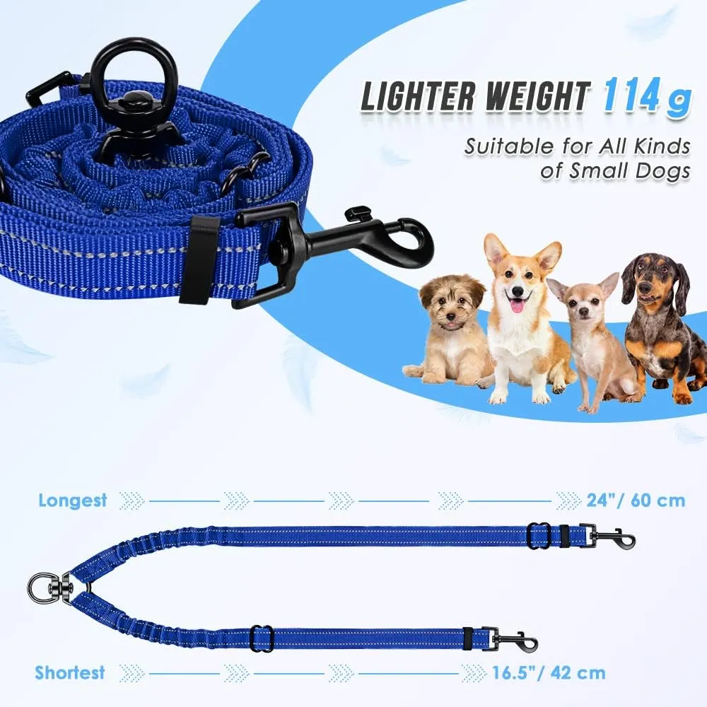 Double Dog Leash, No Tangle 360Swivel Rotation Reflective Lead Attachment Adjustable Length Dual Two Dogs Lead Splitter, Comfortable Shock Absorbing Walking Training for 2 Dogs