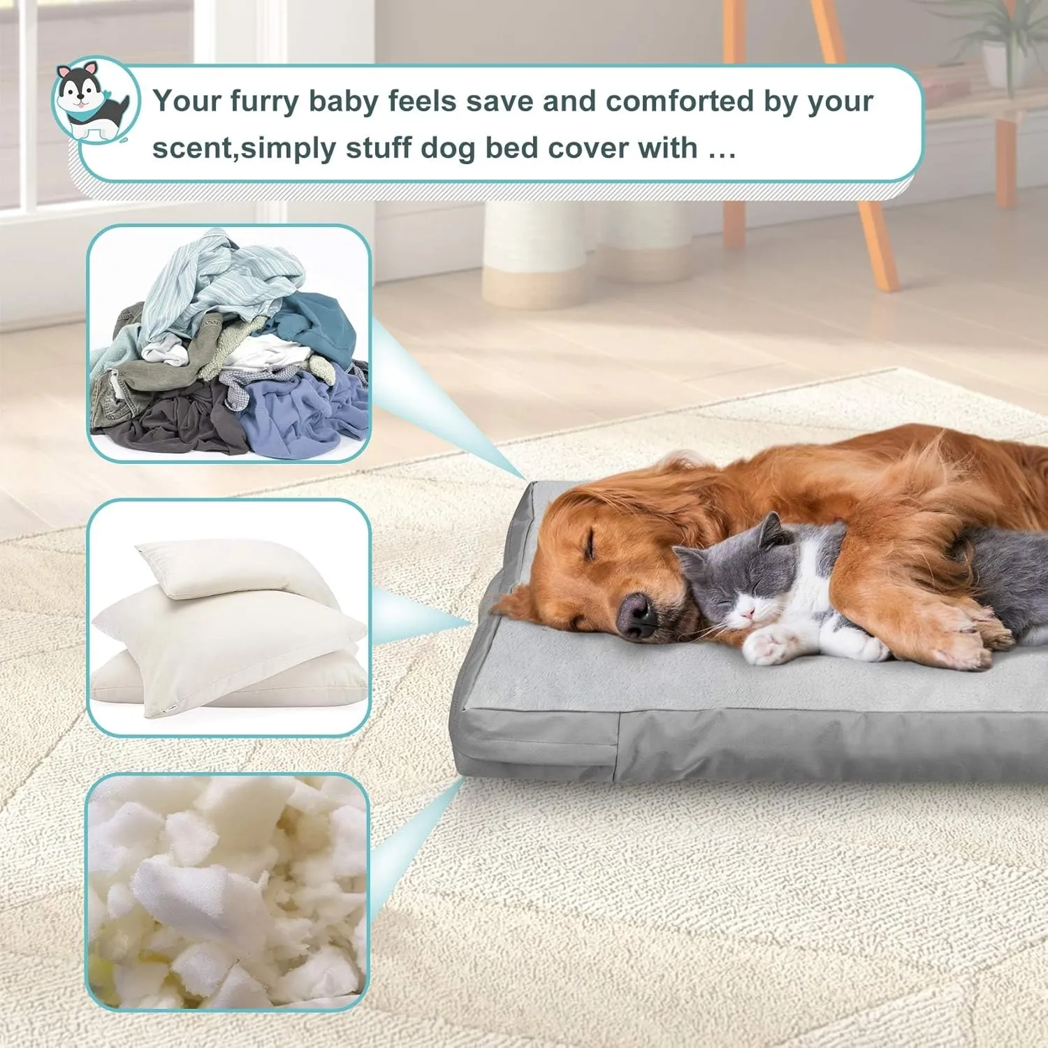 Explore Land Waterproof Dog Bed Cover Machine Washable Fluffy Dog Bed Replacement Cover, 20Lx15Wx3H inch, Gray
