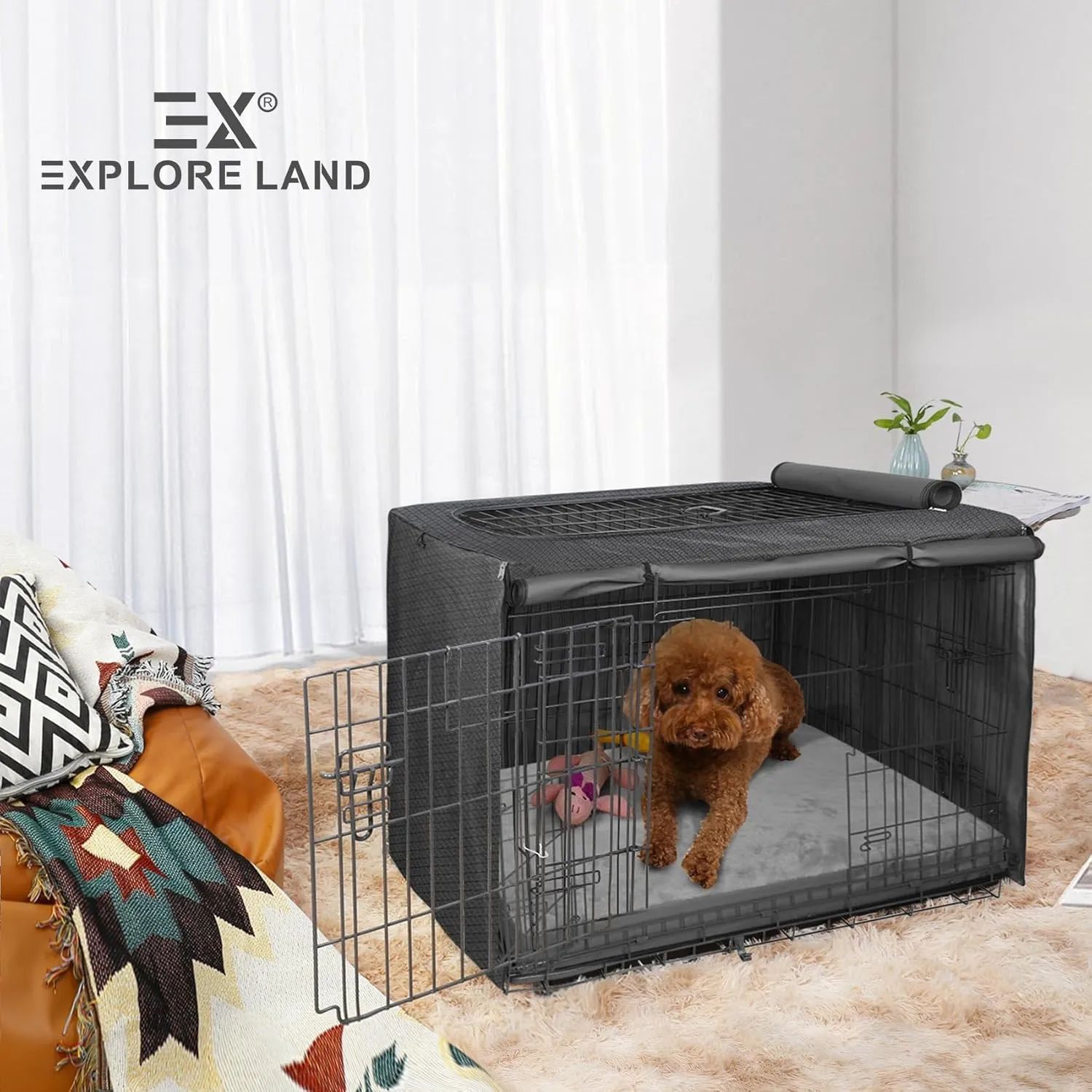 Explore Land Waterproof Dog Bed Cover Machine Washable Fluffy Dog Bed Replacement Cover, 20Lx15Wx3H inch, Gray