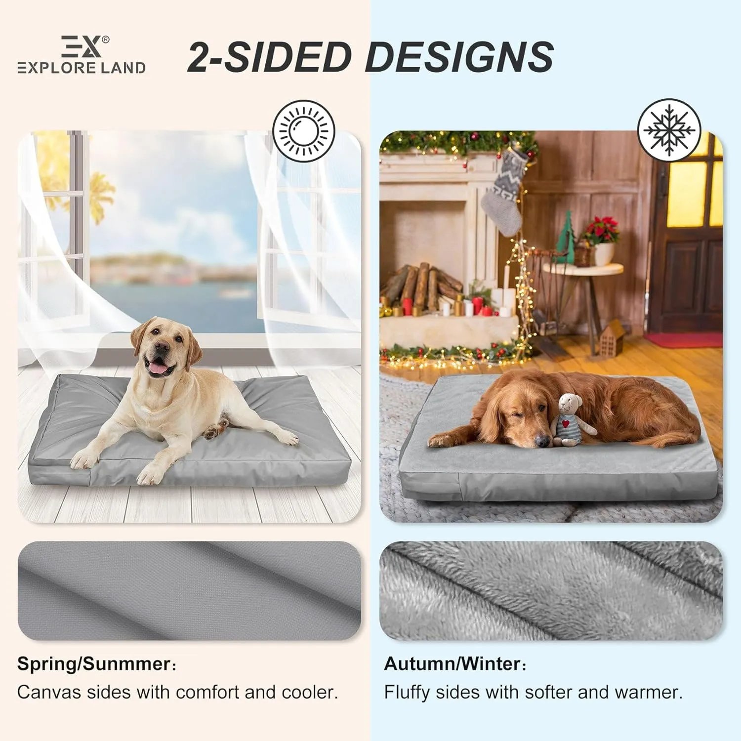 Explore Land Waterproof Dog Bed Cover Machine Washable Fluffy Dog Bed Replacement Cover, 20Lx15Wx3H inch, Gray