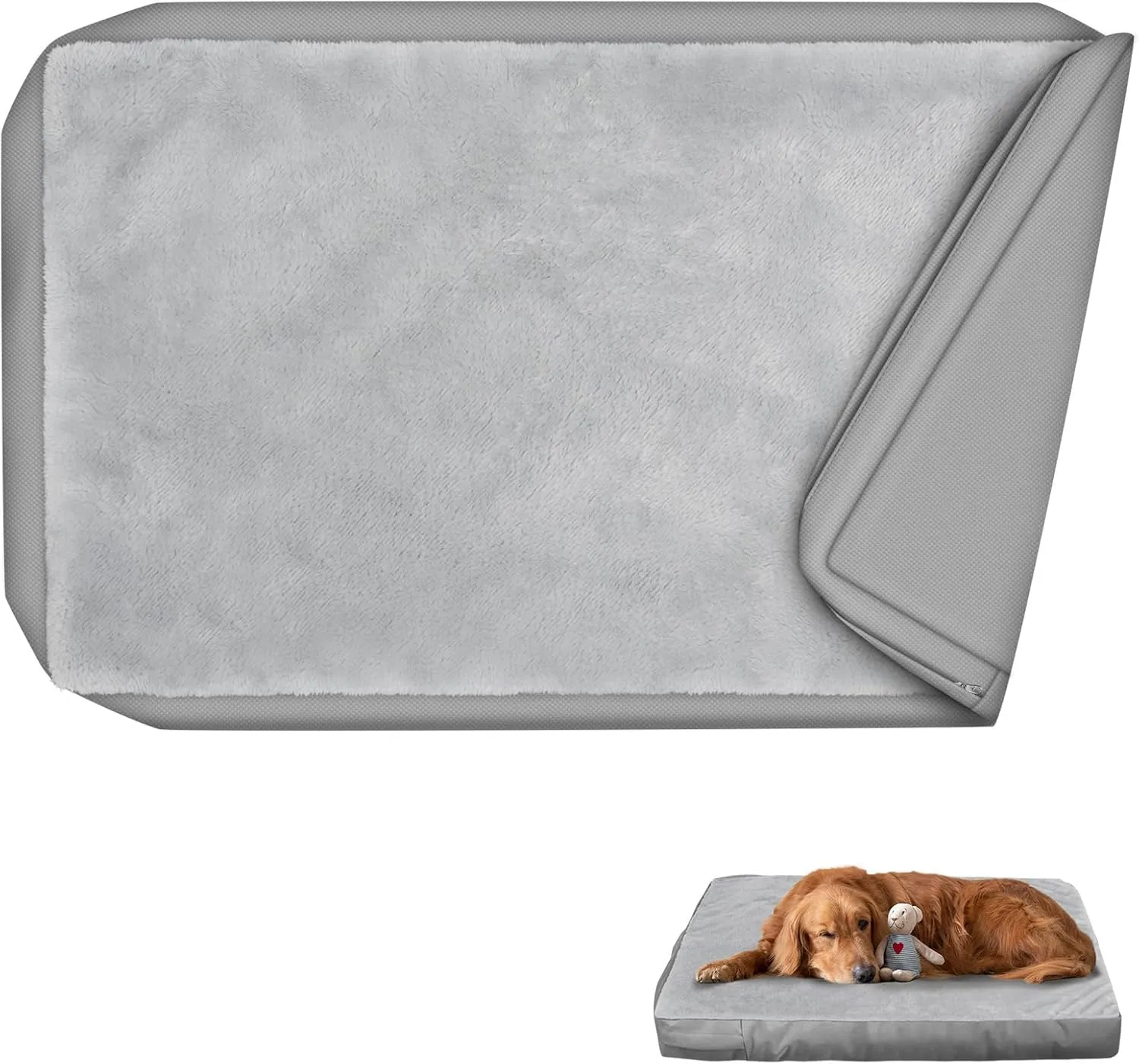 Explore Land Waterproof Dog Bed Cover Machine Washable Fluffy Dog Bed Replacement Cover, 20Lx15Wx3H inch, Gray