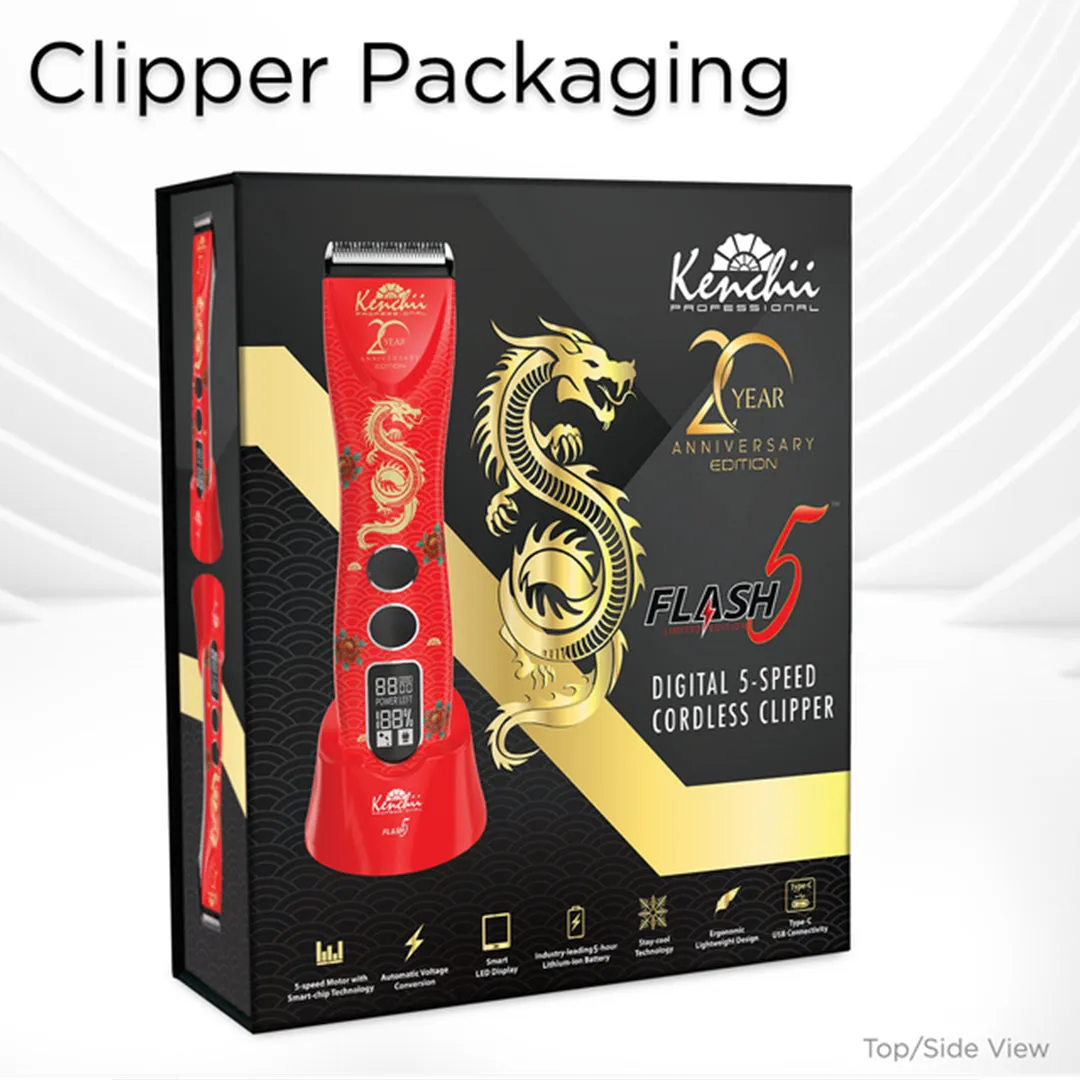 Flash5 5-in-1 Digital Cordless Clipper Red with Comb Set and Detailer Blade by Kenchii