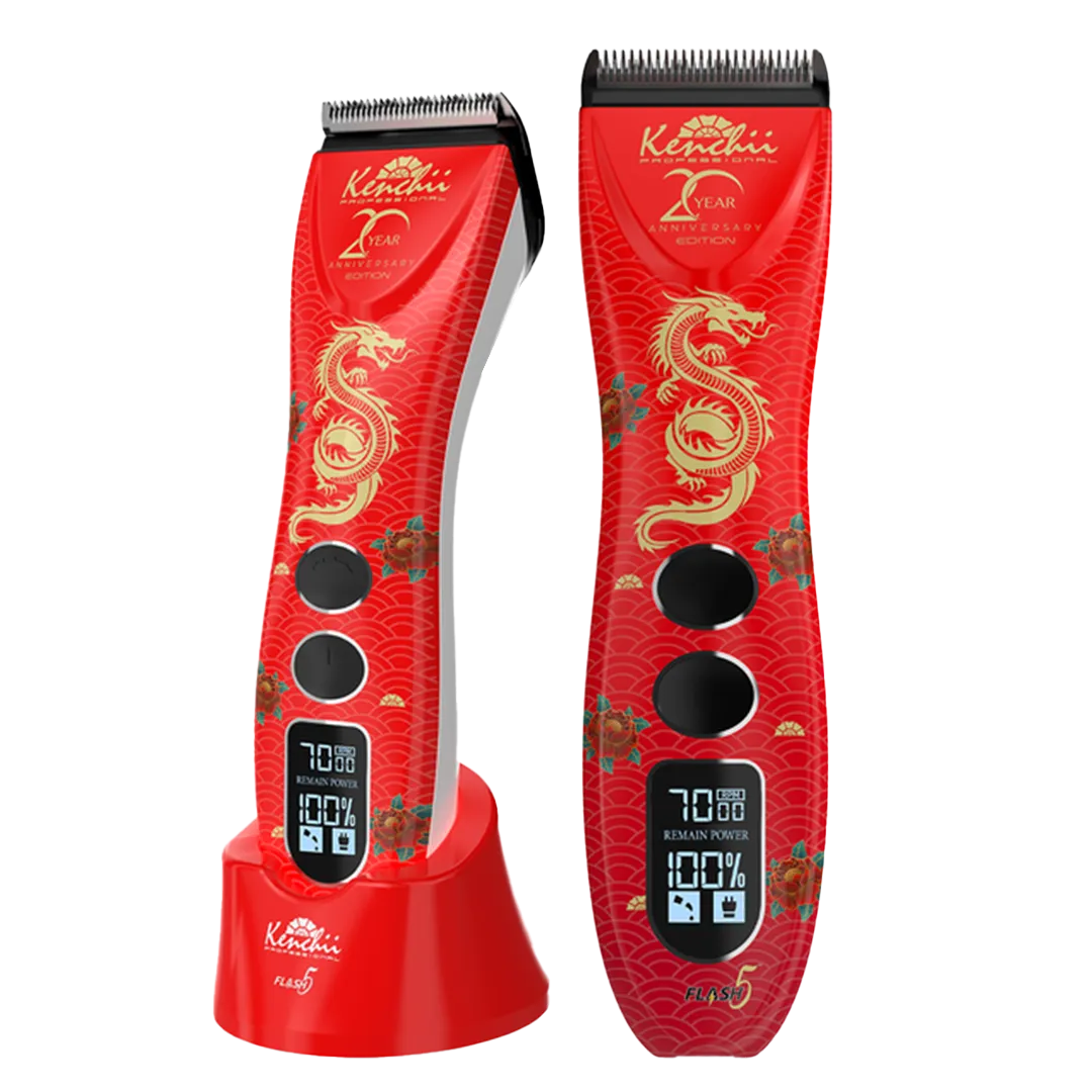 Flash5 5-in-1 Digital Cordless Clipper Red with Comb Set and Detailer Blade by Kenchii