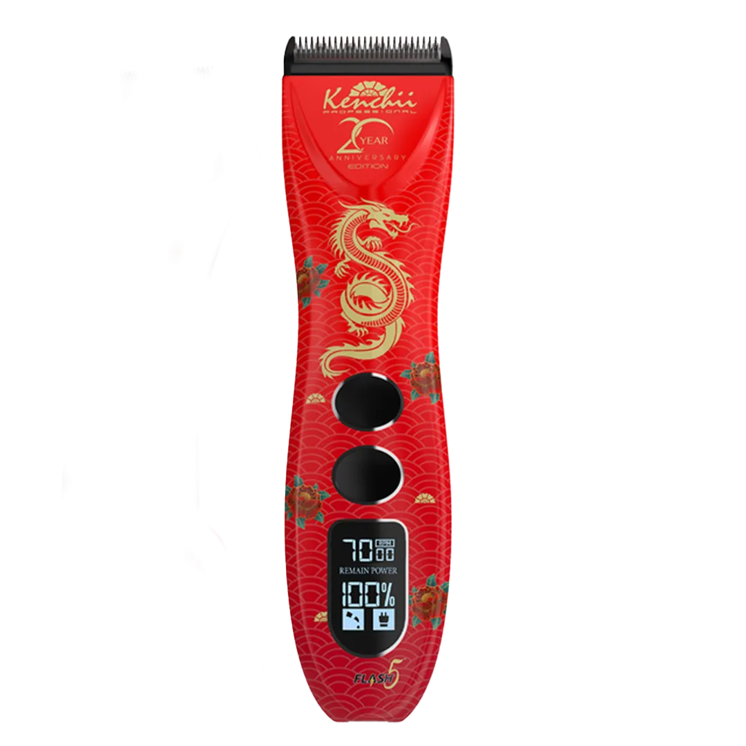 Flash5 5-in-1 Digital Cordless Clipper Red with Comb Set and Detailer Blade by Kenchii