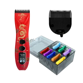 Flash5 5-in-1 Digital Cordless Clipper Red with Comb Set and Detailer Blade by Kenchii