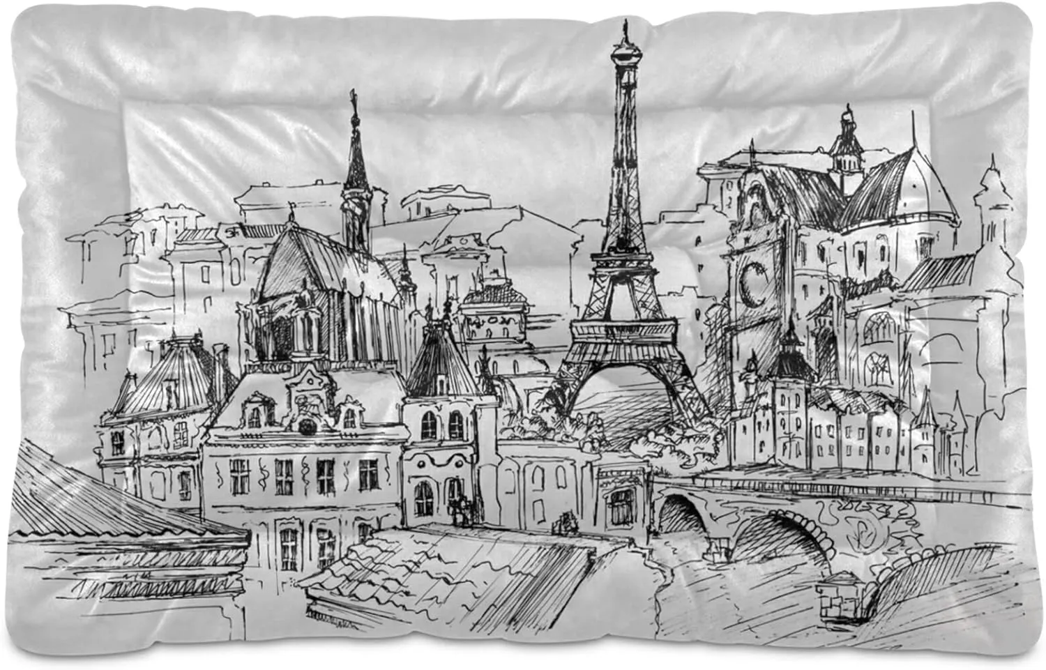 France Eiffel Tower Sketch Dog Bed Paris Hand Draw Street Small Pet Bed Mat Non Slip Cat Beds Pad Mats Soft Dogs Bed Pillows Pets Blanket Cushion