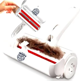 FuzzOff Pet Hair Remover - Lint Roller for Pet Hair - Cat and Dog Hair Remover for Couch, Furniture, Carpet, Car Seat, Reusable Roller W/Self-Cleaning Base - Animal Fur Removal Tool (White)