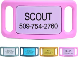 GoTags Silent Dog Tag, Personalized Engraved Silicone and Cat Name Pet ID Tags, Soundless Quiet Slide On Nameplate for Collars, No More Jingling Tags (Pink, Large)