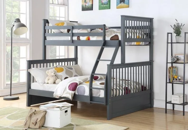 Grey Solid Wood Single/Double Bunk Bed Split-able
