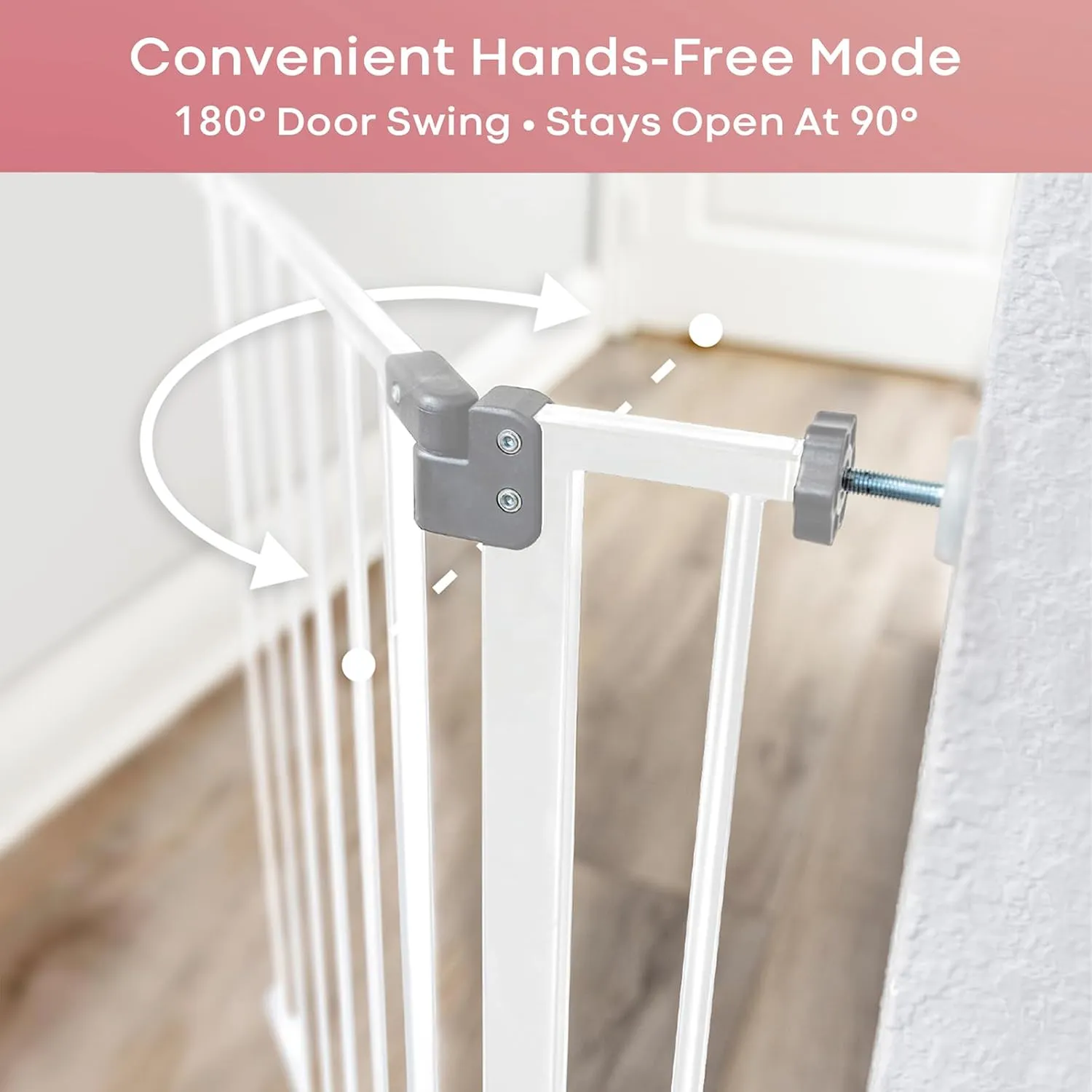 InnoTruth Baby Gate for Stairs 28.9-42.1" Wide, 30" Tall Easy Step Walk Through Expandable Dual Lock Dog Gates for The House, Metal Pressure Mounted Easy Install Pet Gate for Dogs, White