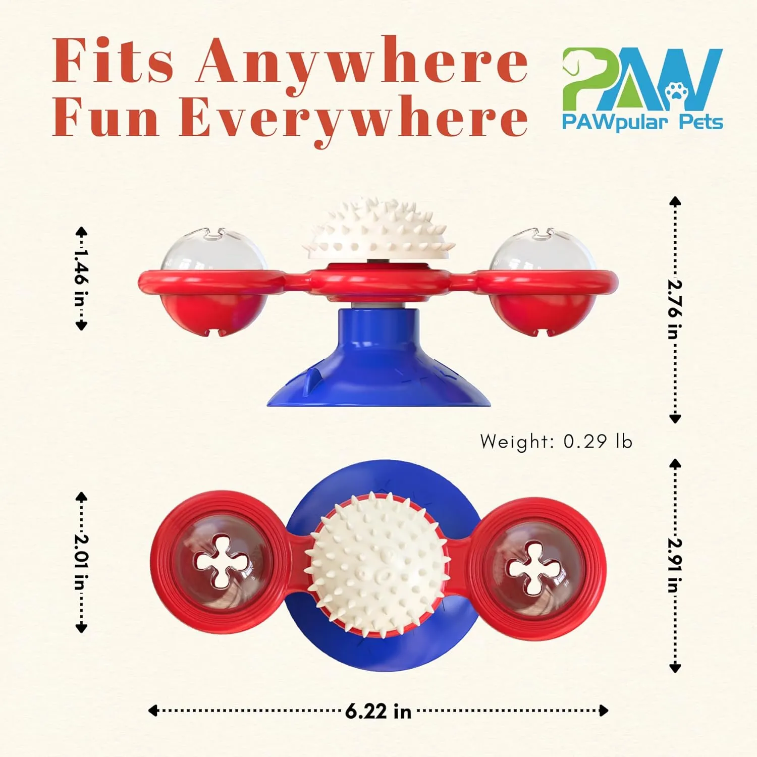 Interactive Windmill Cat Toy with Suction Cup, Rotating Catnip & Light-Up Ball for Indoor Cats, Promotes Dental Health, Mental Stimulation, and Kitten Enrichment (Red & Blue)
