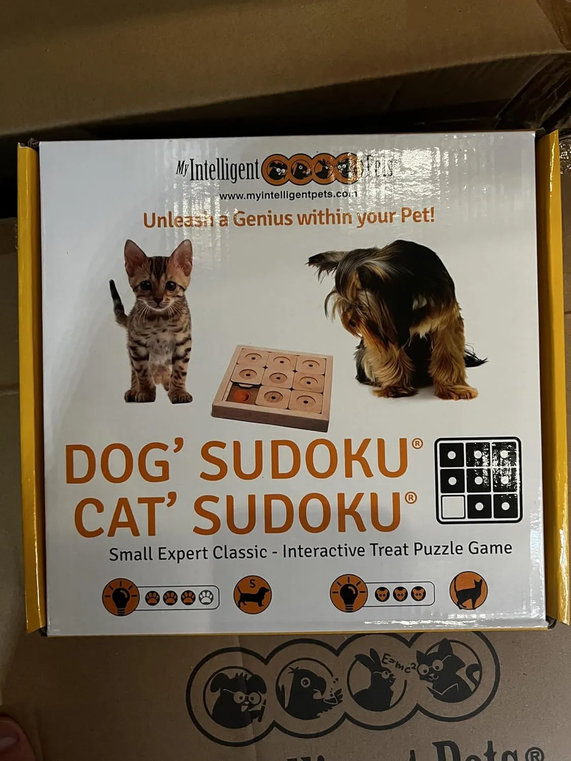 Interactive Wooden Sudoku Puzzle for Cats and Small Dogs - Expert Brain Pet Toy - 9 Treat-Hiding Holes, Small All-Wood Design
