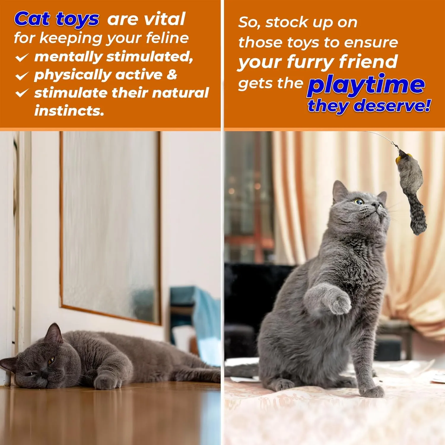 Kats'N Us Cat Fishing Pole Wand with Real Rabbit Fur Mouse Toy - Interactive, Durable Rattle Mouse Cat Toy, Design for Indoor Cats, Natural White