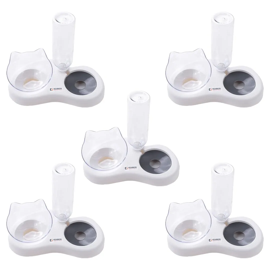 Kuber Industries Animal Feeding Plastic 2 in 1 Pet Bowls | Cat & Dog Bowl | Small/Medium Size Pet Feeding Bowl | Non-Toxic & 100% Safe for Pets (Pack of 5) | Grey