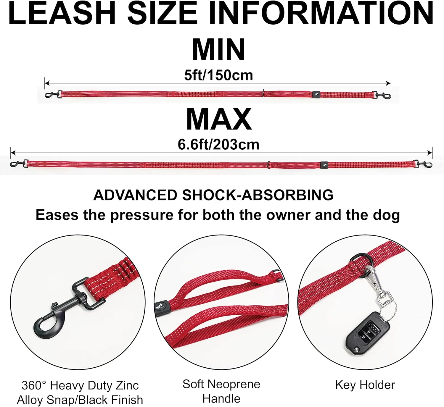 KZJBELT-01 Jogging Belt and Hands Free Dog Leash - Retractable Shock Absorbing Bungee Leash with Waist Belt - Running, Walking, Training, Hiking Comfortable, Adjustable, Black