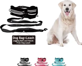 KZJBELT-01 Jogging Belt and Hands Free Dog Leash - Retractable Shock Absorbing Bungee Leash with Waist Belt - Running, Walking, Training, Hiking Comfortable, Adjustable, Black