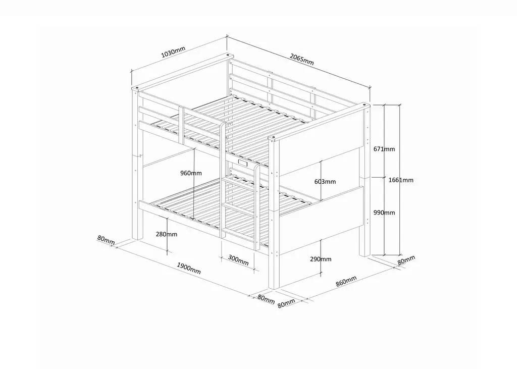 Langham Bunk Bed (White) with Mattresses Bundle