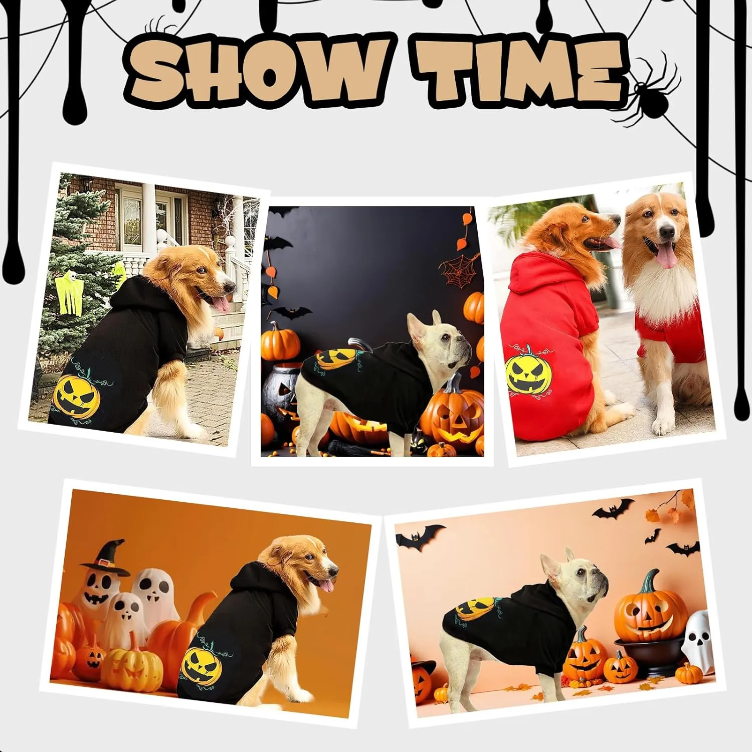 Large Dog Sweater Cat Halloween Hoodies Pet Pumpkin Clothes Fleece Hooded Sweatshirt Puppy Apparel Dog Outfits Blue Small