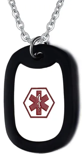 MEALGUET Personalized Medical Alert Necklace | Customized Stainless Steel Emergency Medical ID Dog Tag Pendant Necklace for Mens Womens Teens,Allergy Alert Identification Necklace, 24" Chain