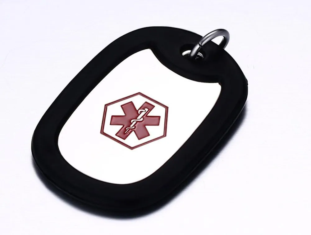 MEALGUET Personalized Medical Alert Necklace | Customized Stainless Steel Emergency Medical ID Dog Tag Pendant Necklace for Mens Womens Teens,Allergy Alert Identification Necklace, 24" Chain