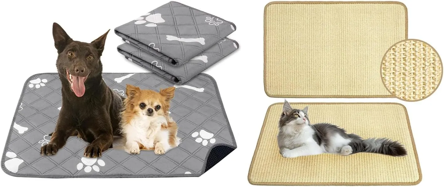 PatiencET Bundle of 2 Pack Washable Pee Pads and 2 Pack Cat Scratching Mat for Couch, Carpet, Sofa