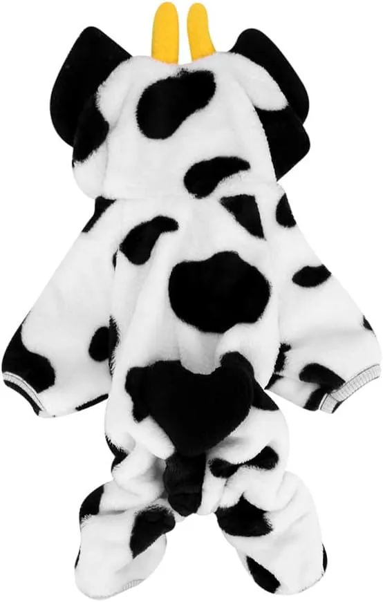 Pet Dog Milk Cow Jumpsuit Comfortable Velvet Costume Adorable Halloween Dog Clothes Winter Hoodie Fleece Pet Coat Soft Puppy Vest Apparel Funny Halloween Suit for Teddy Schnauzer Bulldog