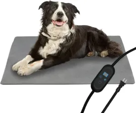 Pet Heating Pad 6 Adjustable Temperature Cat Heating Bed with Timer Waterproof Dog Heat Mat Indoor Electric Heated Dog Bed Washable Heated Mat for Pets Cats Dogs with Chew Resistant Cord