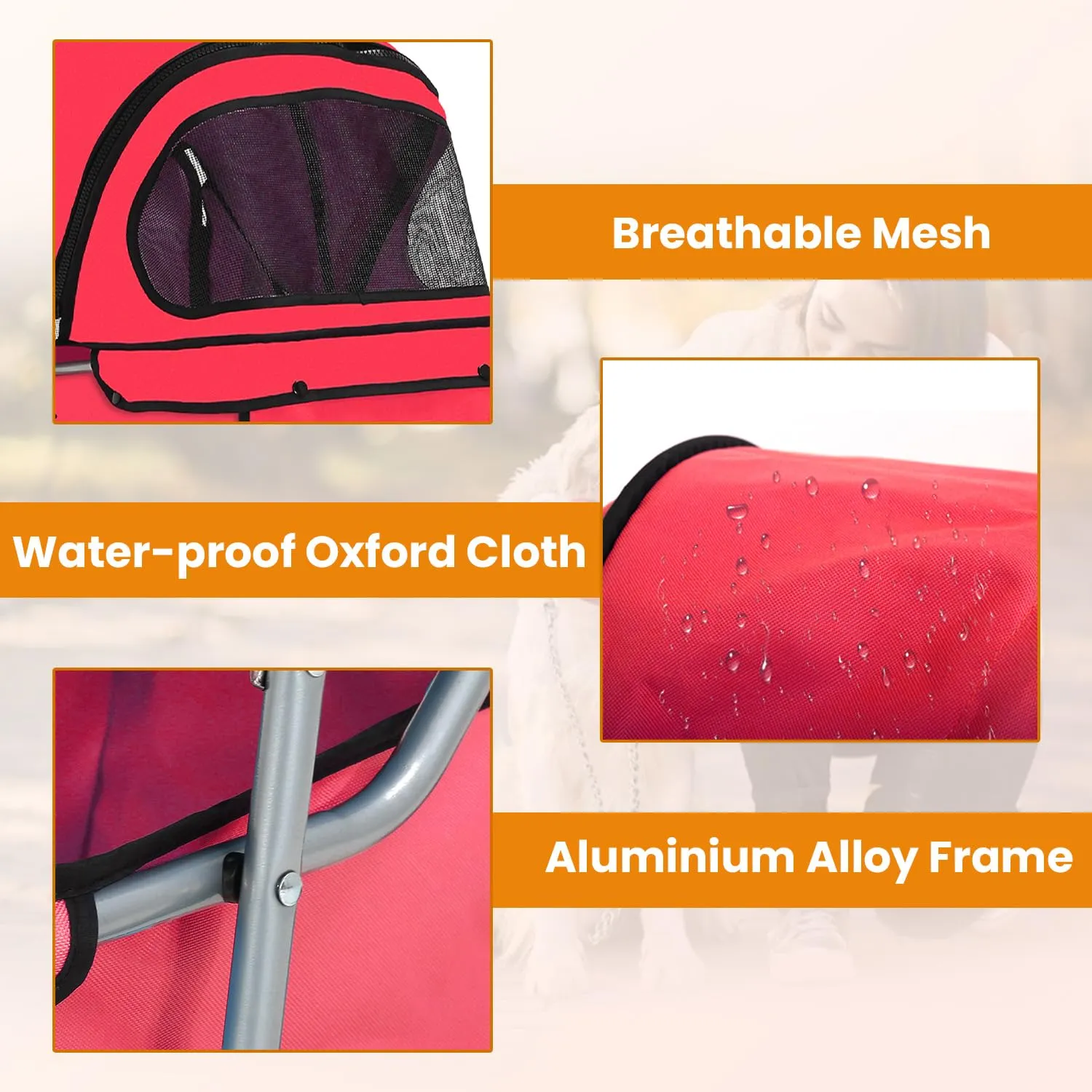 Pet Stroller, 4 Wheels Jogger Stroller Dog Cat Stroller, Folding Portable Travel Carrier Strolling Cart with Storage Basket Cup Holders for Medium Small Dogs Cats, Red