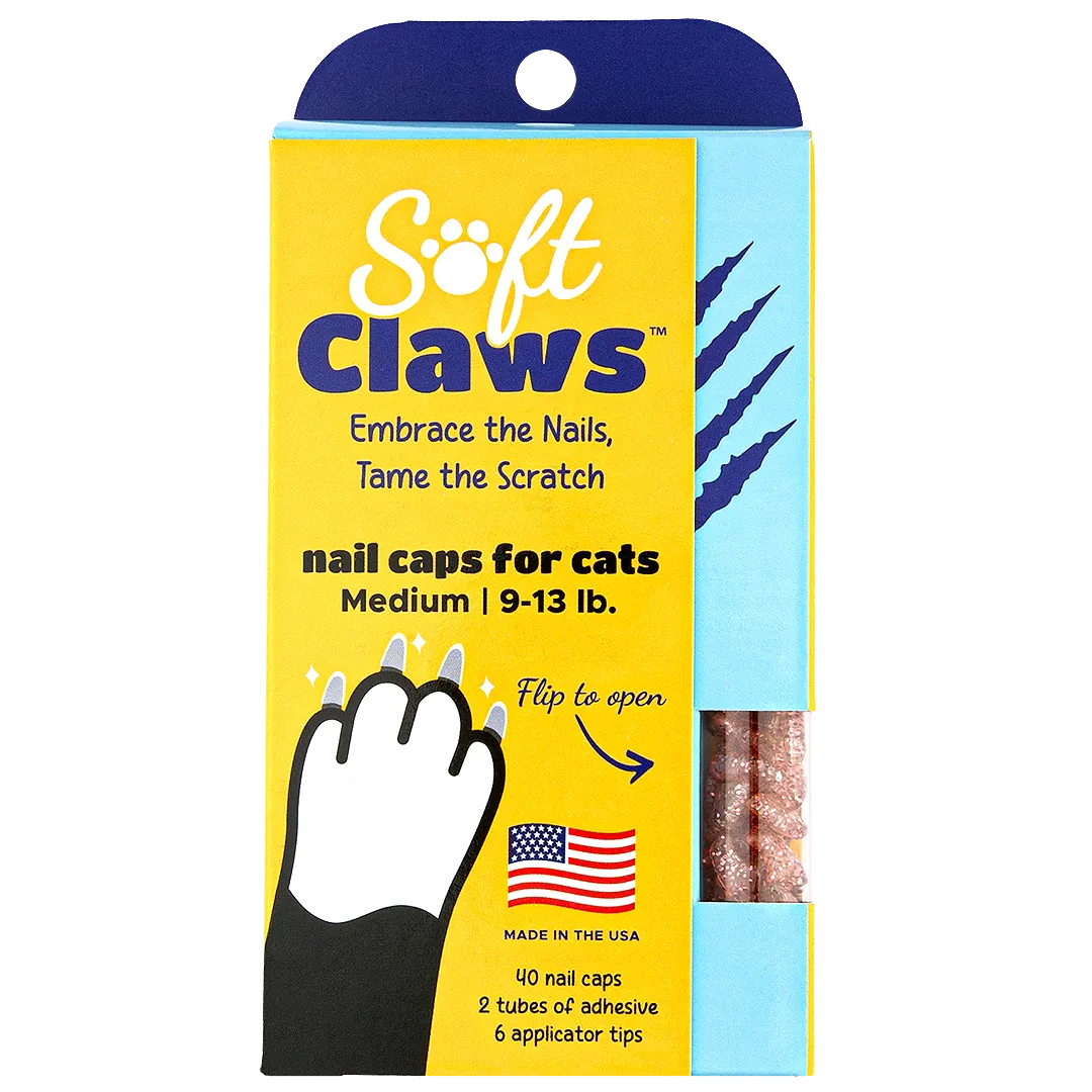 Pink Sparkle Feline Medium Nail Caps by Soft Claws