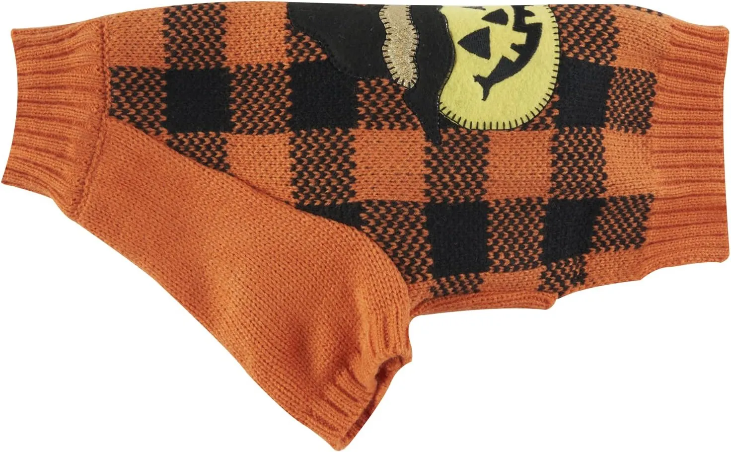 Plaid Orange Black Halloween Cat Sweater, Knitwear Pumpkin Puppy Sweater for Dog Cat, X-Small (XS) Size