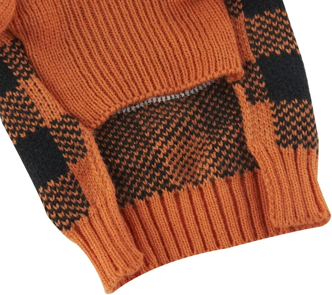 Plaid Orange Black Halloween Cat Sweater, Knitwear Pumpkin Puppy Sweater for Dog Cat, X-Small (XS) Size