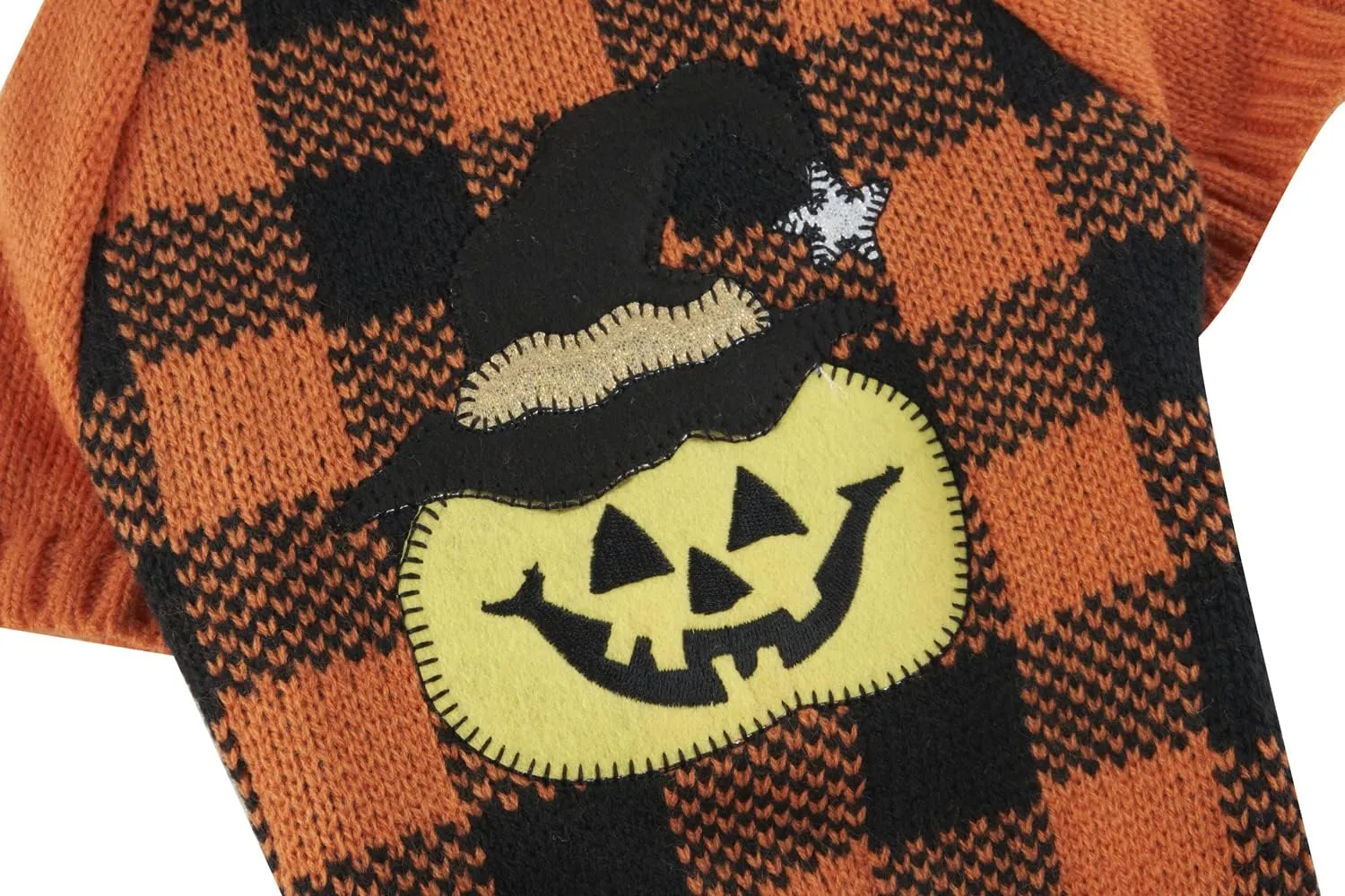 Plaid Orange Black Halloween Cat Sweater, Knitwear Pumpkin Puppy Sweater for Dog Cat, X-Small (XS) Size