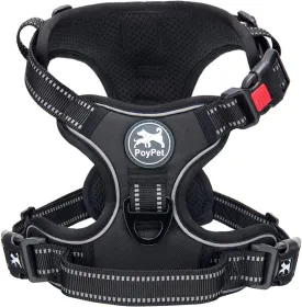 PoyPet No Pull Dog Harness, No Choke Front Clip Dog Reflective Harness, Adjustable Soft Padded Pet Vest with Easy Control Handle for Small to Large Dogs(Black,M)