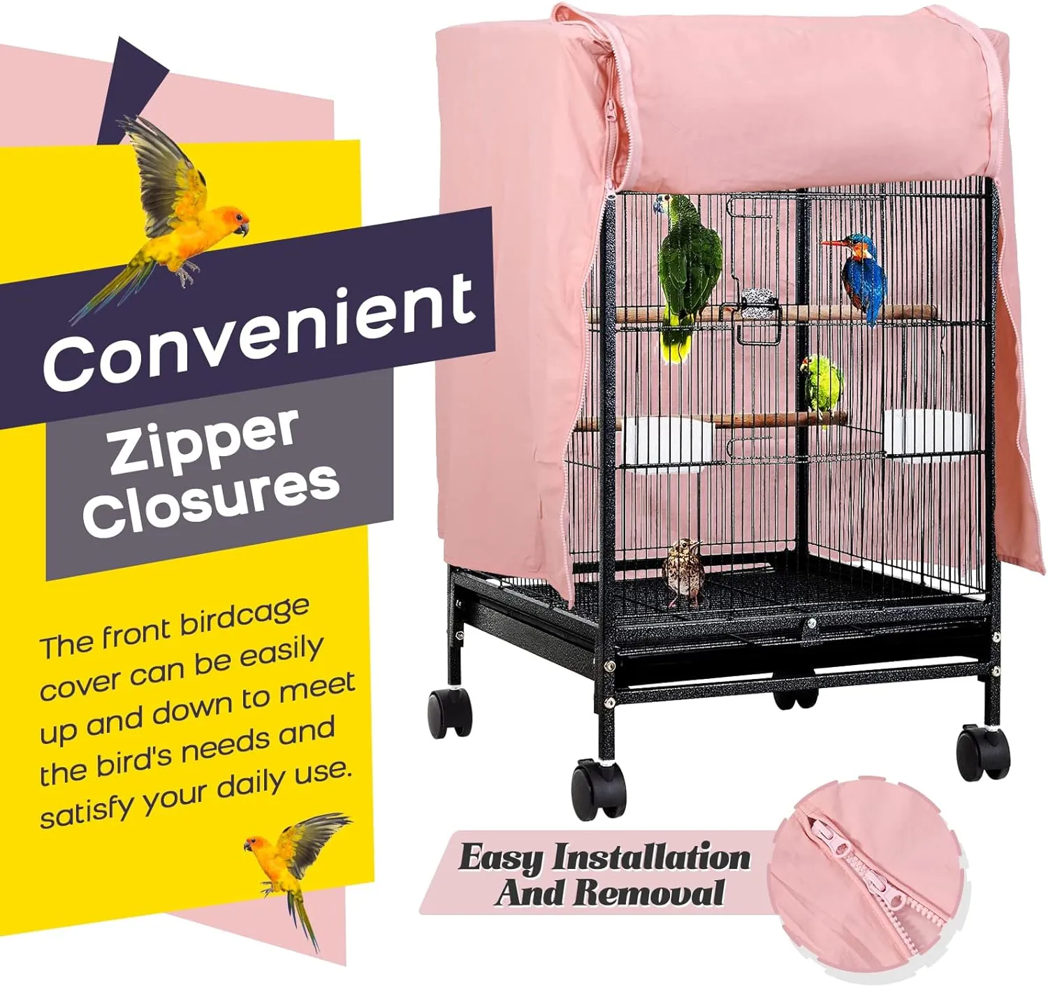 QBLEEV Birdcage Cover, Breathable Night Cover for Bird Cages, Parrot Cage Cover Shade Pet Universal Blackout Windproof Light-Proof Sleep Reduces Distractions Night Accessories Cloth Without Cage