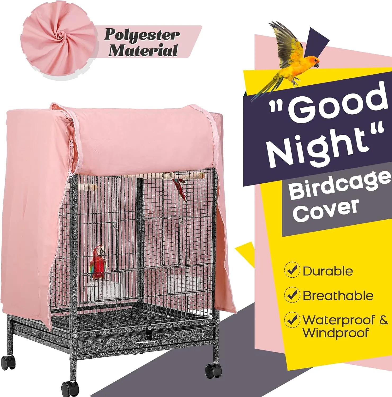 QBLEEV Birdcage Cover, Breathable Night Cover for Bird Cages, Parrot Cage Cover Shade Pet Universal Blackout Windproof Light-Proof Sleep Reduces Distractions Night Accessories Cloth Without Cage