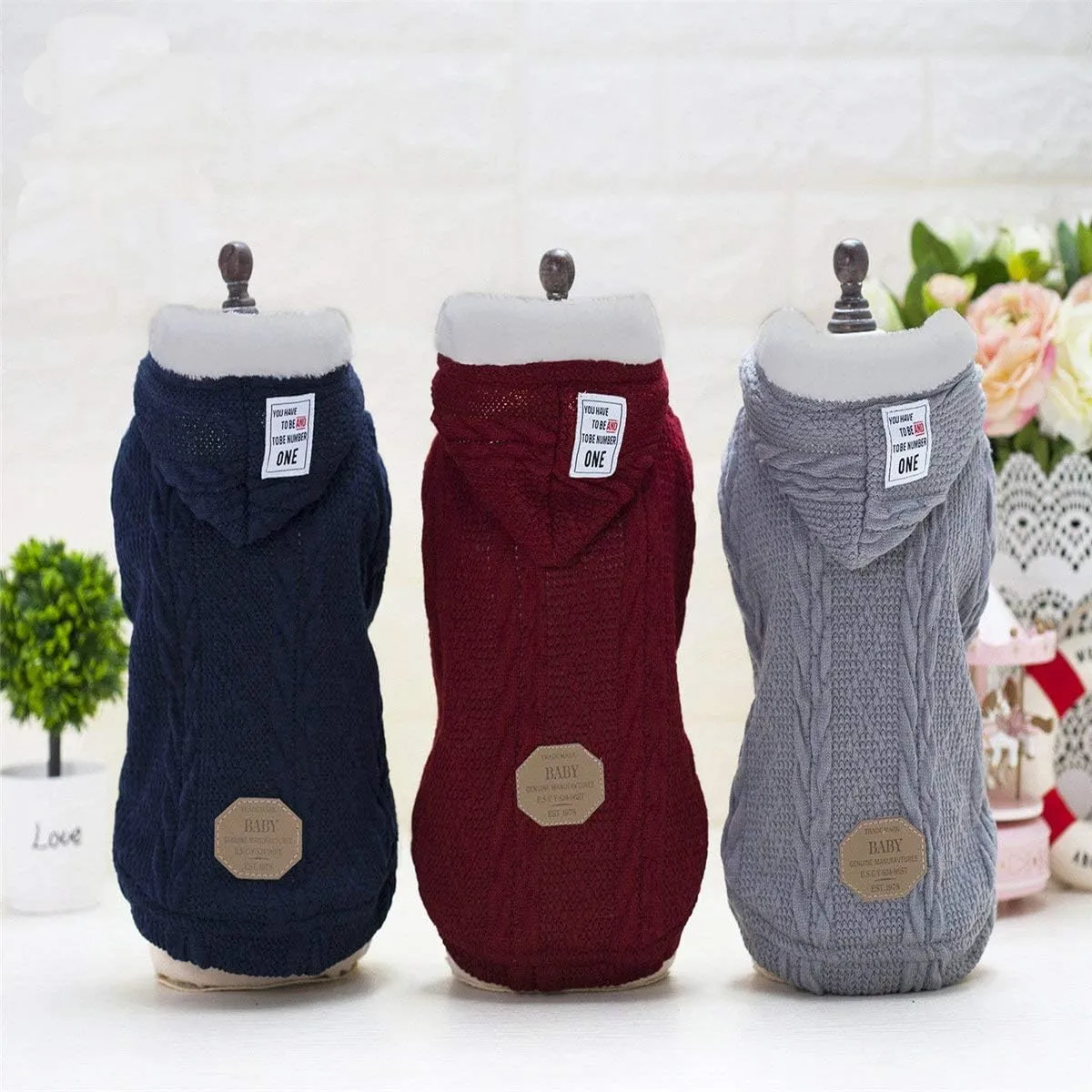 Rdc Pet Clothes Dog & Cat Woolen Sweater with Cap - Winter Warm Turtleneck Fleece Coat (L, Classic-Grey)