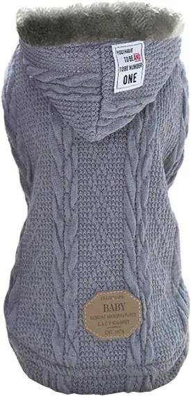 Rdc Pet Clothes Dog & Cat Woolen Sweater with Cap - Winter Warm Turtleneck Fleece Coat (L, Classic-Grey)