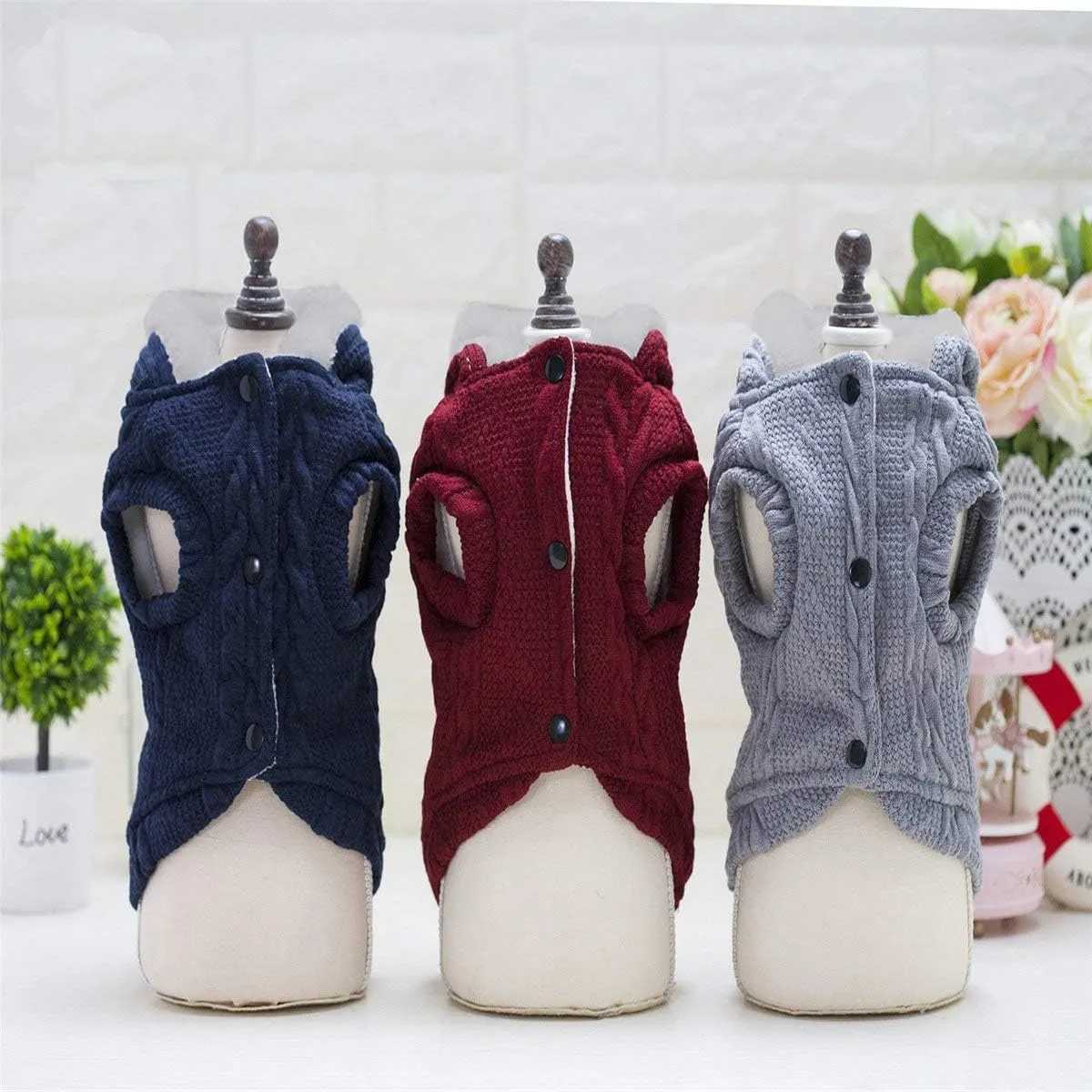 Rdc Pet Clothes Dog & Cat Woolen Sweater with Cap - Winter Warm Turtleneck Fleece Coat (L, Classic-Grey)