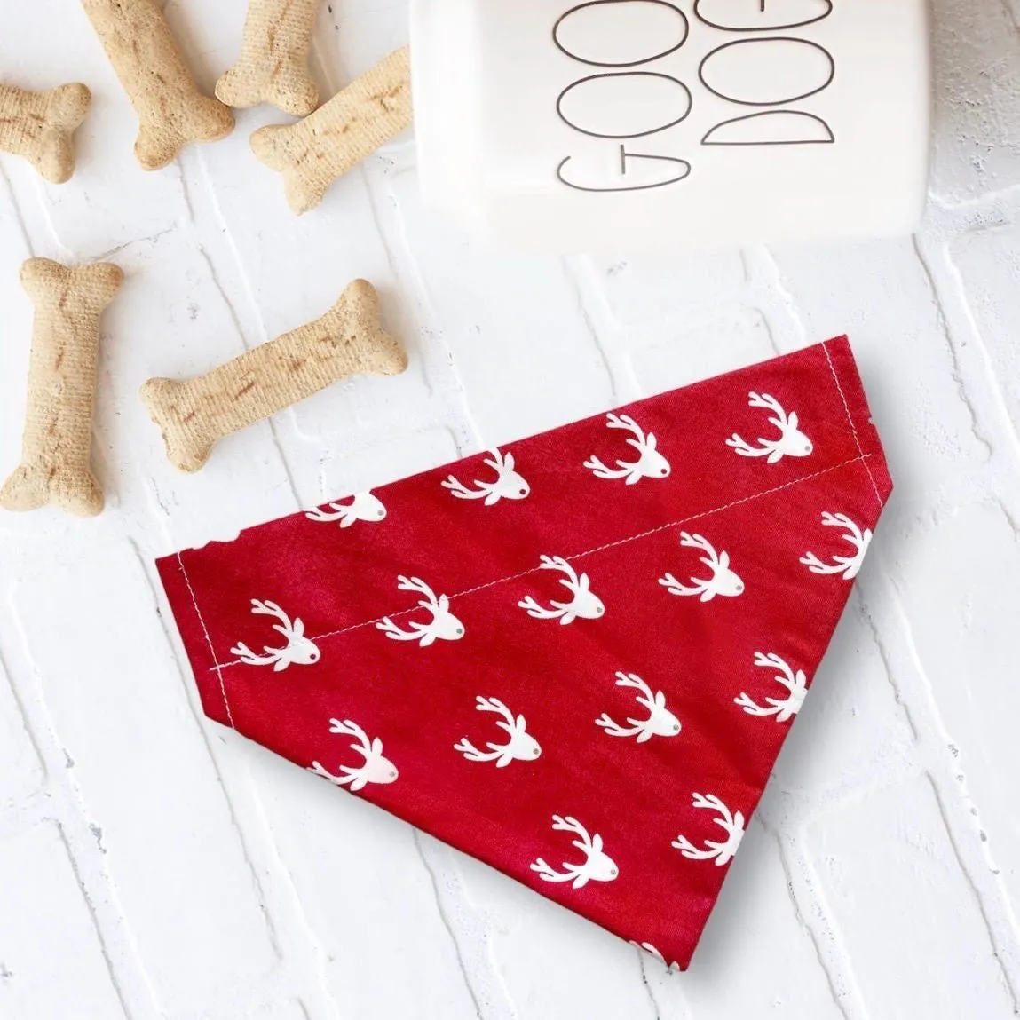 Red Reindeer Christmas Dog Bandana or Cat Bandana