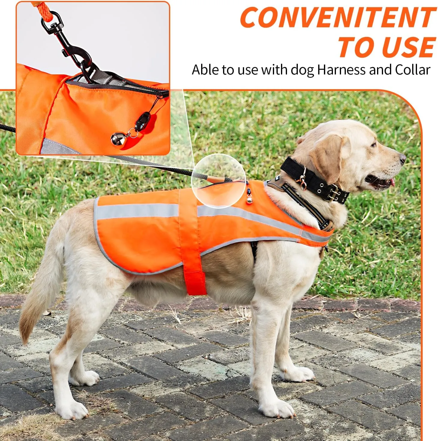 Reflective Dog Vest for Medium Large Breeds, High Visibility Dog Safety Vest Harness with Removable Bell Keep Safe from Hunting, Training & Cars Accidents