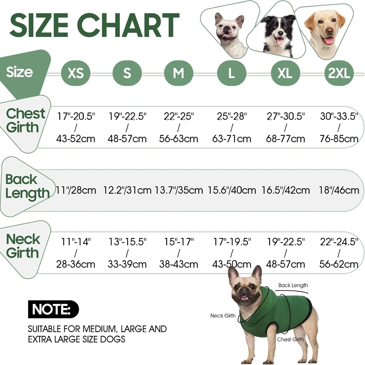 ROZKITCH Dog Hoodie, Winter Dog Fleece Sweater, Warm Pet Sweatshirt, Soft Christmas Outfit, Puppy Vest with Leash Hole, Green 2XL
