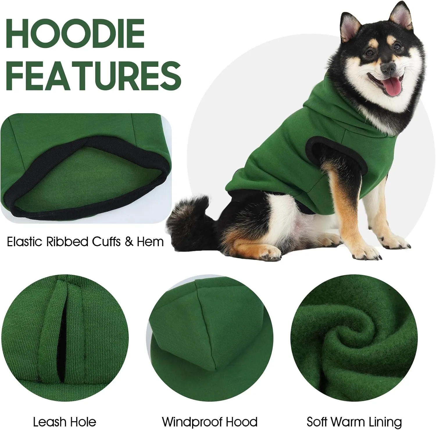 ROZKITCH Dog Hoodie, Winter Dog Fleece Sweater, Warm Pet Sweatshirt, Soft Christmas Outfit, Puppy Vest with Leash Hole, Green 2XL