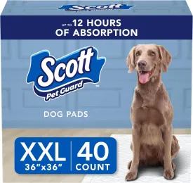 Scott Pet Guard Dog Pads - Extra Large Dog Training Pee Pads - Up to 12 Hour Absorbent Odor Control - Disposable - XXL - 36" x 36" - 40 Pack