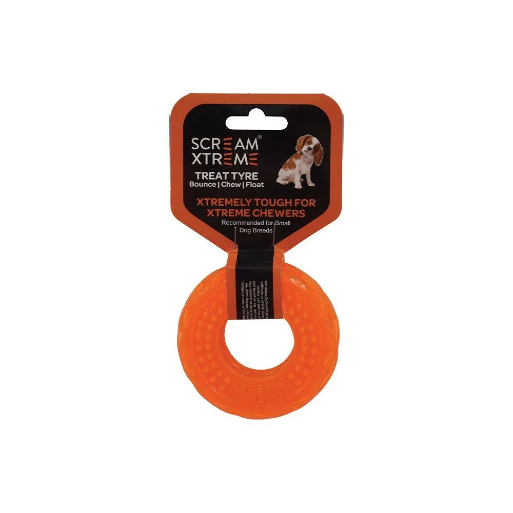 Scream Xtreme Treat Tyre Small Orange Dog Toy