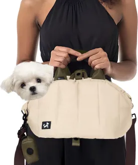 Sytopia Dog Purse Carriers for Small Dogs and Toy Breeds Up to 7 Lbs, Waterproof Carrier, Soft-Sided Portable for Traveling with Adjustable Safety Leash, Dog Travel Bag, Cream Beige