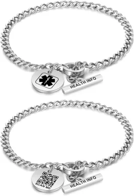 Upgraded QR Code Medical ID Bracelets for Women Medical Alert Bracelet - Sterling Silver 7'' ~9'' Chain Link - More Space Save & Change Emergency Med Info