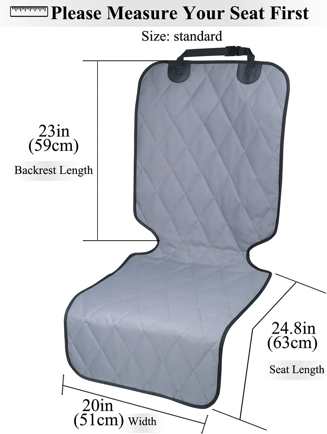 VIVAGLORY Front Dog Seat Covers, 1PACK No-Skirt Design Protectors for Bucket Seats, Quilted 600D Oxford with Anti-Slip Back for Most Cars, SUVs & MPVs, Grey