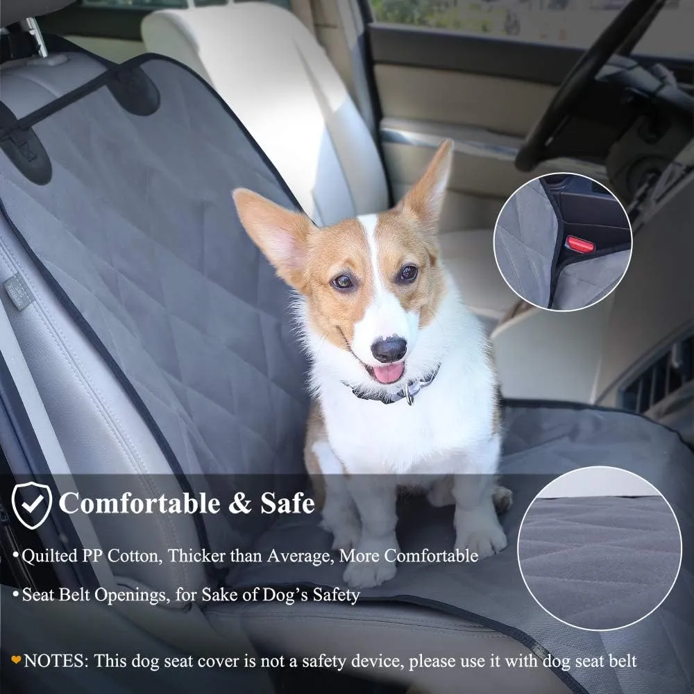 VIVAGLORY Front Dog Seat Covers, 1PACK No-Skirt Design Protectors for Bucket Seats, Quilted 600D Oxford with Anti-Slip Back for Most Cars, SUVs & MPVs, Grey