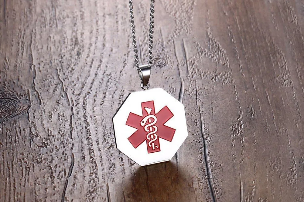 VNOX Personalized Custom Engraving Stainless Steel Emergency Medical Alert ID Dog Tag Pendant Necklace for Men Women